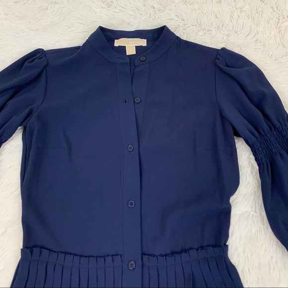 Michael Kors bell sleeve pleated button front dress navy blue - Picture 10 of 10
